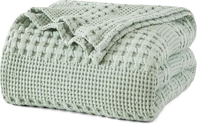 PHF 100% Cotton Waffle Blanket Twin Size for College Dorm, Lightweight Breathable and Soft for Summer, Luxury Aesthetic Waffle Weave Blanket for Bed & Gifts for Women, 66"x90", Mint Green