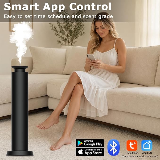 Wirless Rechargeable Waterless Scent Diffuser Kit, Includes 5 Premium Oils, 2000 Sq.Ft Coverage,Hotel Scent Diffuser for Home, Studio, Cordless Essential Oil Diffuser Large Room, APP Control - Black