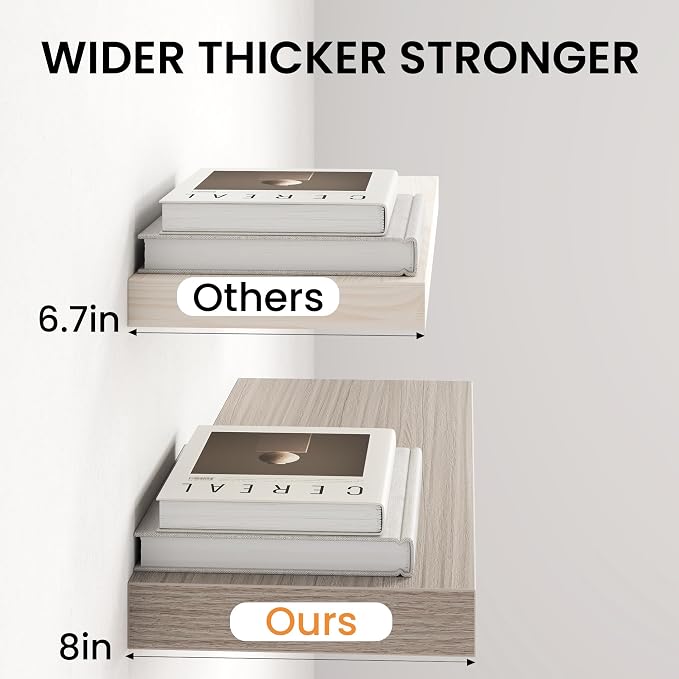 Fun Memories 55Inch Long Floating Shelves, 8 Inch Deep Shelves for Bedroom|Living Room, Wall Mounted Wood Hanging Shelf with Invisible Brackets for Fireplace Mantel Home Storage Decor, Grey - 1 Pack