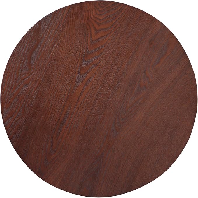 Walnut Pedestal Side Table 16.93'' Dia, Mid Century Modern Farmhouse Accent End Table, Fluted Base Design, Fully Assembled, for The Living Room and Bedroom, 22.44" Tall