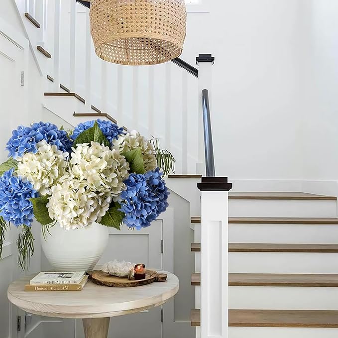 ZYTUYO 4 Pcs 20'' Real Touch Hydrangea Artificial Flowers Boho Lifelike Real Looking Latex Hydrangeas Flower with Long Stem for Baby Shower Indoor Home Decor Spring Table Centrepiece 2 Blue 2 White