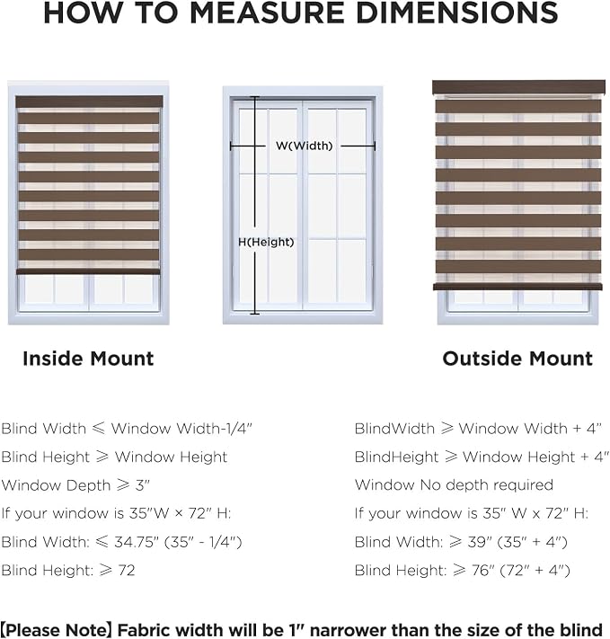 Joydeco Cordless Zebra Blinds (Pro), Dual Layer Light Control Zebra Blinds for Windows, Light-Proof Aluminum Cover, Free-Stop Roller Shades for Home & Office (Coffee, 59" W x 75" H)
