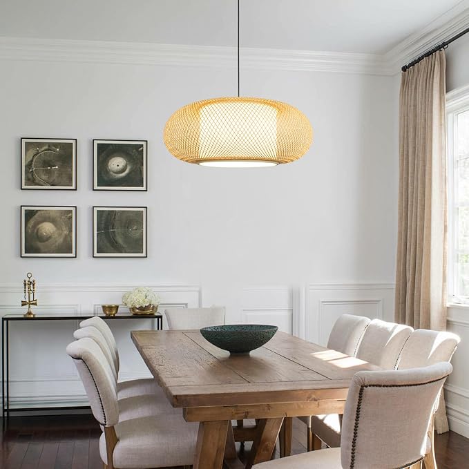 Bamboo Pendant Light 23" 3-Light japanese Light Living Room Dining Room | Farmhouse Boho Hanging Light Large Kitchen Island Antique Rattan Wabi Sabi Ceiling Light, Large Hotel, Homestay & Restaurant