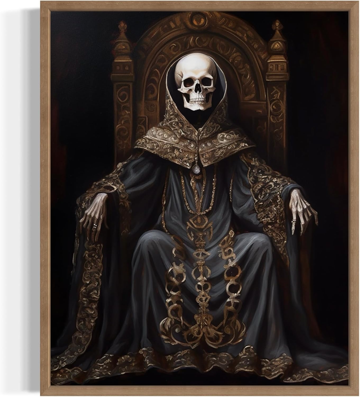 Skull King Poster Art Print, Halloween Scary Vintage Wall Art Academia Spooky Painting Decoration for Horror Prints, Gothic Posters Bedroom Decor 89 (Skull King 1, 16 x 20 inches, Wood Frame)