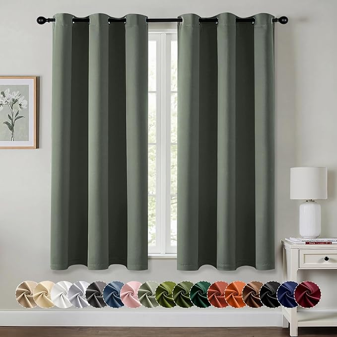 MIULEE Dark Mallard Blackout Curtains for Bedroom Living Room 54 Inches Long 2 Panels, Thermal Insulated Room Darkening Drapes Solid Grommet Noise Reduction Light Blocking Window Treatments 40x54 Inch