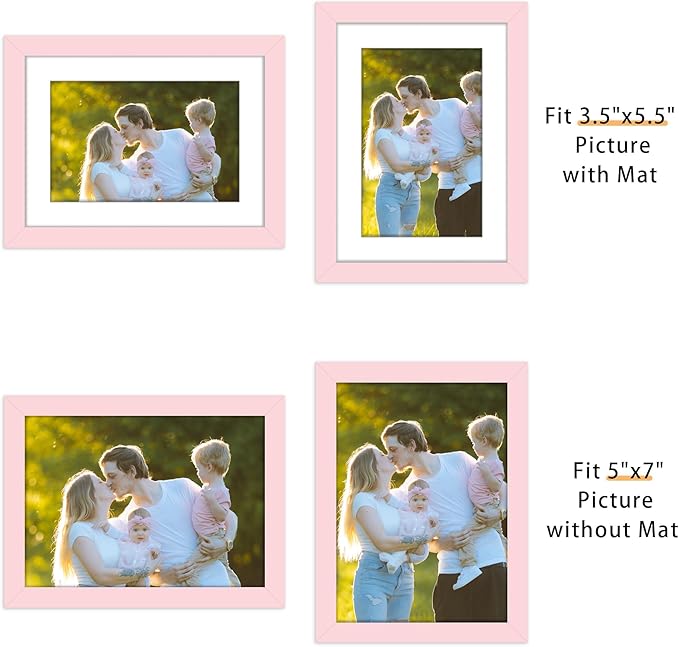 Picrit 5x7 Picture Frame Set of 12, Display 4x6 with Mat or 5x7 without Mat, Photo Frames for Wall Mounting or Table Top Display, Pink