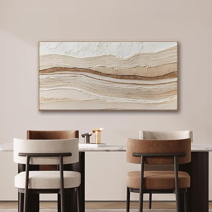 Sorbrozo 3D Abstract Textured Wall Art 20x40 Inch Framed Neutral Beige and Gold Wavy Landscape Canvas Print Modern Decor for Living Room Bedroom & Office