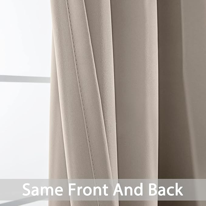 Yakamok Blackout Curtains Room Darkening Thermal Insulated Window Panels,Solid Grommet Top Drapes for Bedroom/Living Room(42Wx72L, Natural, 2 Panels)