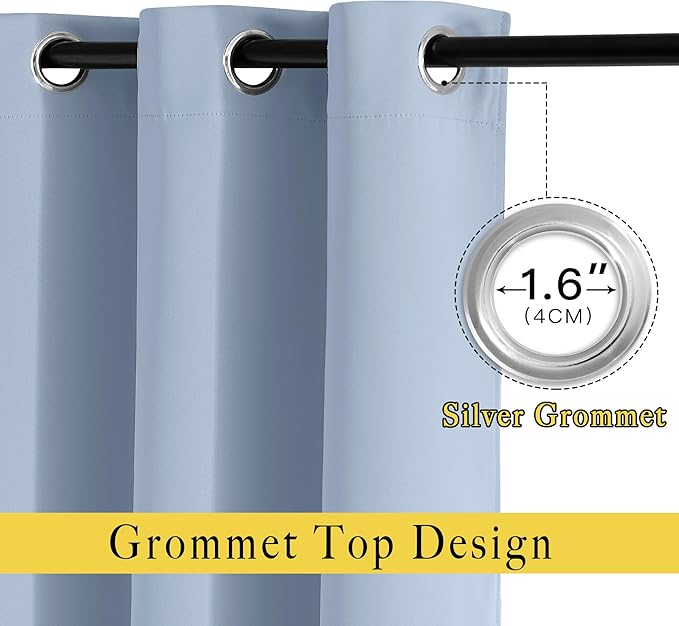 NICETOWN Vintage Blue Blackout Curtains 63 inches Long, Grommet Room Darkening Window Treatment Thermal Insulated Vertical Drapes Sound Reducing for Bedroom, W46 x L63, 2 Panels