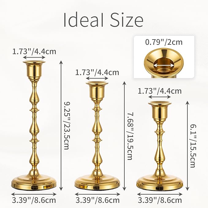 Gold Candlestick Holders Vintage: Brass Taper Candle Holders Bulk | for 0.87" Taper, Bottom with Felt Pad, 15 Pcs Antique Decor for Dinning Table, Mantel, Wedding Centerpieces, Christmas, Party