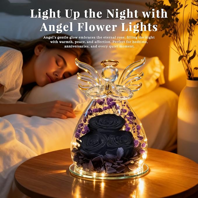 Beferr Mothers Day Mom Birthday Gifts for Women, Fresh Flowers for Delivery Forever Preserved Rose in Glass Angel Figurine, Anniversary Christian Real Rose for Grandma Nana Wife Mum from Daughter Son