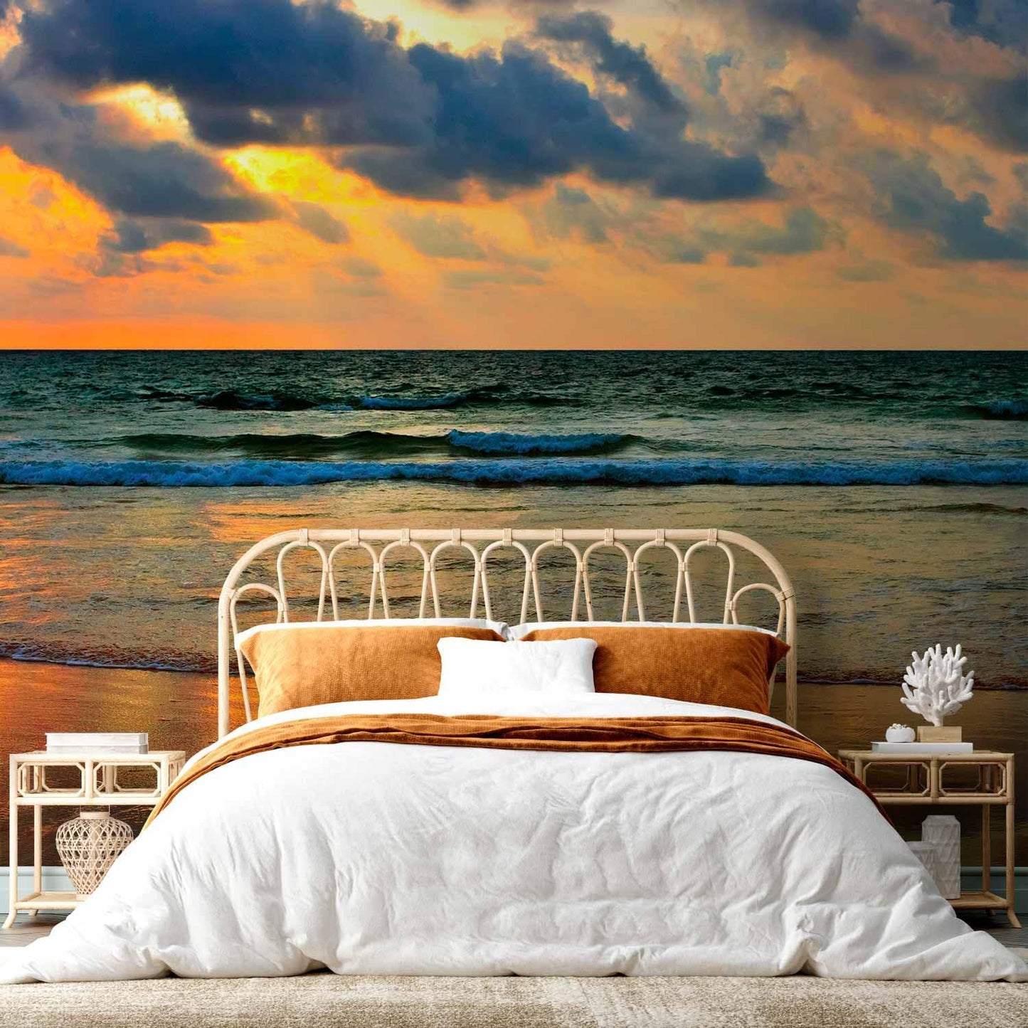 artgeist Wall Mural Nature 216x98 in - XXL Non-Woven Corner Wallpaper Fleece Angle Wall Decor Photo Print Picture Water Waves Birds Sunset Landscape c-B-10179-a-a