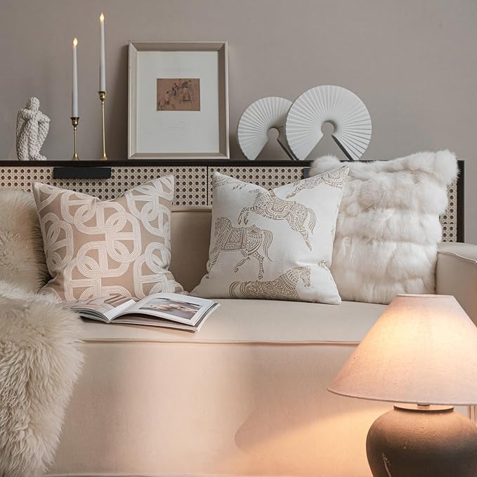Croker Horse 22x22'' Inches Throw Pillow Cushion Cover - Pig Nose Pattern Chenille Jacquard Embroidery Luxury Modern Style Couch Sofa Pillow for Living Room Bedroom