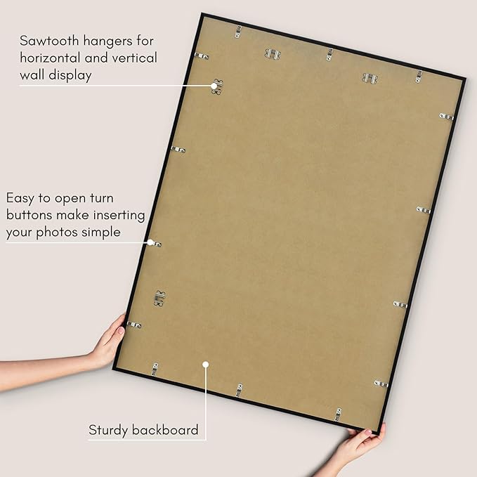 Americanflat 30x40 Picture Frame with Polished Plexiglass - Streamline Collection - Thin Border for Wall Display - Hanging Hardware Included - Black