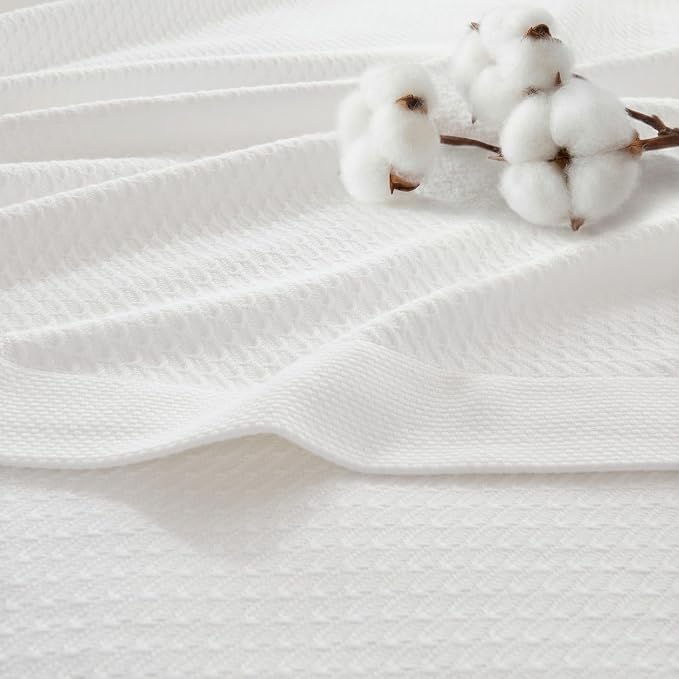Madison Park 100% Egyptian Cotton Lightweight Summer Blanket, Breathable Waffle Knit Design, Soft Cozy All-Season Throw for Bed, Couch or Sofa, White King Size (108"x90")