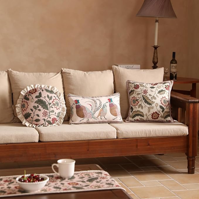 ISAENNE Designer Linen Square Throw Pillow Cover,Set of 2,18"x18"-Ratina A | Vintage French Elegant Pillow Cover,Concealed Zipper Design,Floral Pattern,Sofa,Bedroom,Living Room,Lounge Chairs