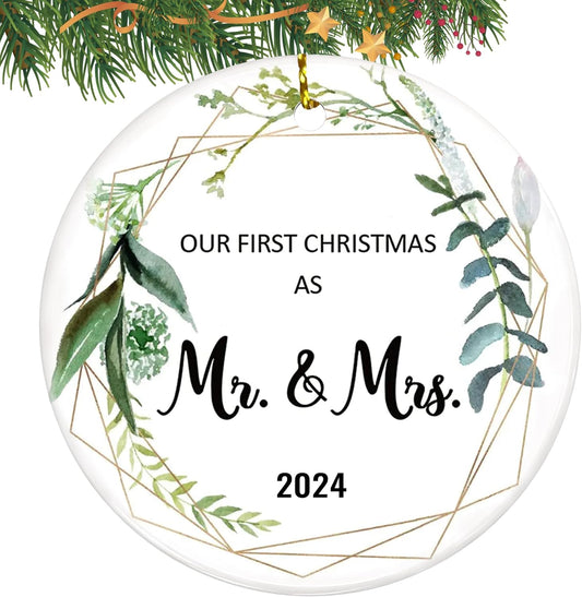 Wedding Gifts for Couples Unique 2024 Our First Christmas Married Ornaments Ceramic, 1st Christmas as Mr Mrs, Bridal Shower Gift, Just Married Gifts, Newlywed Keepsake