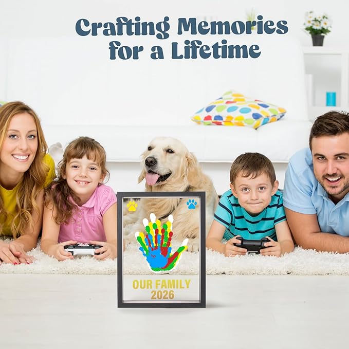 Bixinyo Family Handprint Kit - Baby Hand and Footprint Kit, Adoption Gifts, Family Gifts for New Parents, Christmas, New Mom, DIY Craft Keepsake Wooden Frame, 5 Non-Toxic Paints (Black)