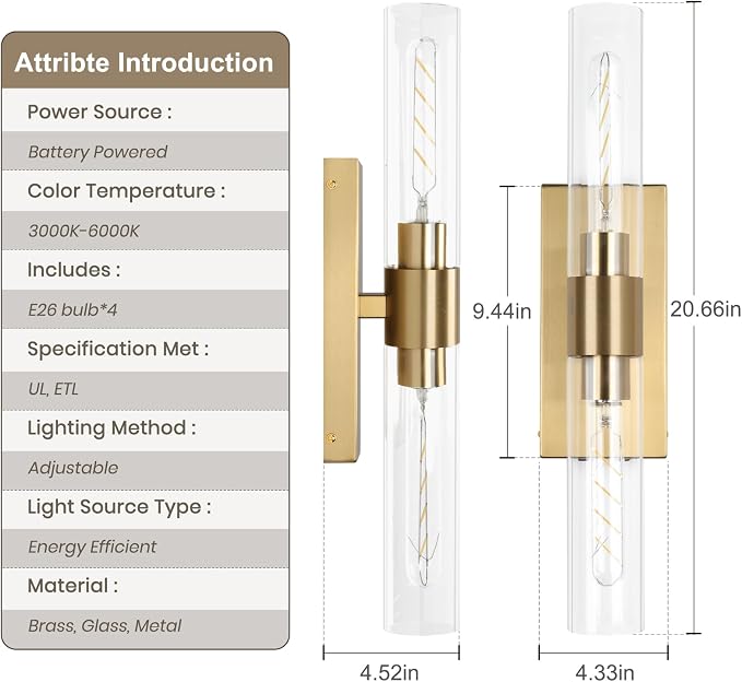 Battery Operated Wall Sconce Set of Two, Rechargeable Wall Sconce, Gold Wall Lamp with Remote Controls, Indoor Non-Hardwired Bedside Wall Sconces, Gold Vanity Light for Bedroom, Hallway, etc