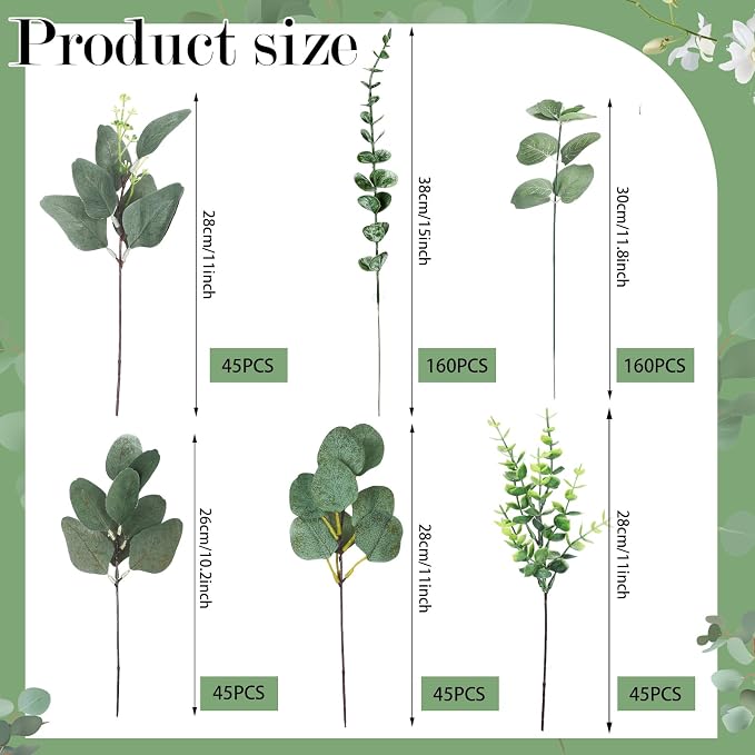 500 Pcs 6 Kinds Mixed Eucalyptus Leaves Stems Bulk Artificial Greenery Plants Fake Silver Dollar Eucalyptus Bundle Faux Plants Greenery for DIY Bouquets Floral Arrangement Wedding Engagement Decor