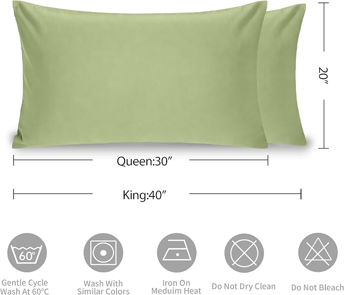 Simple&Opulence 100% Linen Pillowcases Basic Style Solid Color Set of 2, Queen Size Stone Washed Flax Pillow Cover Envelope Closure (20''x30'', Sage Green)