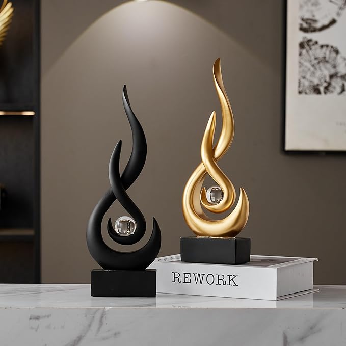 Modern Abstract Art Table Decoration,Resin Flame Statue Modern Black Centerpiece Ornaments for Living Room Great Gift Idea Home Decor,Collectibles