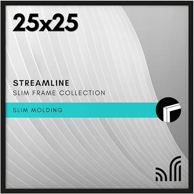 Americanflat 25x25 Picture Frame with Polished Plexiglass - Streamline Collection - Thin Border Square Frame for Wall Display - Hanging Hardware Included - Black