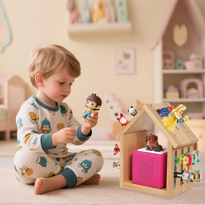 for Tonies Shelf, Compatible with Toniesbox 1 and Toniesbox 2 Tonies Magentic Wall Shelf for Creative Tonies Figures 12-40 Characters Wooden Tonie Storage Shelves for Kids Play Room(House Shape)