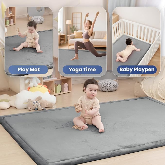 Huloo Sleep 2" Thick Extra Safety Baby Play Mat for Floor,Ultra Soft Elasti-Foam 50x50 Playpen Mat for Toddlers Infant Kids,Non-Slip Backing Safe for Crawling&Tummy Time,Tatami Style (Dark Grey)