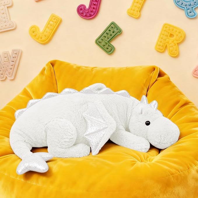 ARELUX Large 36in Cute Dragon Stuffed Animals Plush Toy Soft White Pterosaur Plushie Giant Fuzzy Dinosaur Pillow Plushies with Wings Cuddly for Friends Family Member