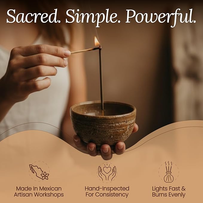 Premium White Copal Incense Sticks - 100% Pure Mayan Resin, Superior Burn Quality, Maximum Fragrance - Thick Coating, Handcrafted in Mexico for Meditation, Yoga, Spiritual Practice - 100 Sticks