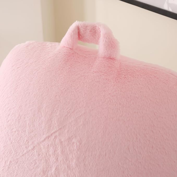 Large Plush Backrest Pillow for Sitting in Bed,Faux Fur,White | 19" Back Pillow with Arms Supports Adults,College Students,Elbows & Forearms for Dorm Reading,Gaming,Watching TV