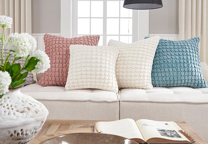 Pillow Cover 24x24 1 Piece Velvet Euro Sham Decorative Farmhouse Pillowcase Boho Square Cushion Covers Soft Bubble Texture for Couch Sofa Bed Bedroom Car Living Room，Pink