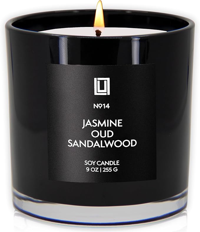 Lulu Candles | Jasmine, Oud & Sandalwood | Luxury Scented Soy Jar Candle | Hand Poured in The USA | Highly Scented & Long Lasting (9 Oz.)