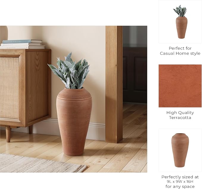 Sagebrook Home 16x9 Terracotta Ribbed Floor Vase, Natural