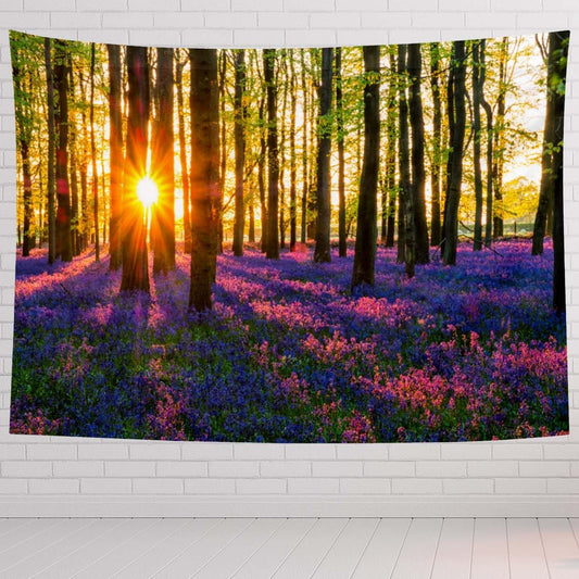Nature And Landscape Tapestry For Bedroom Sun Evening Sun Bluebell Wood Tapestries Wall Hanging For Living Room Dorm Office 90×60 In