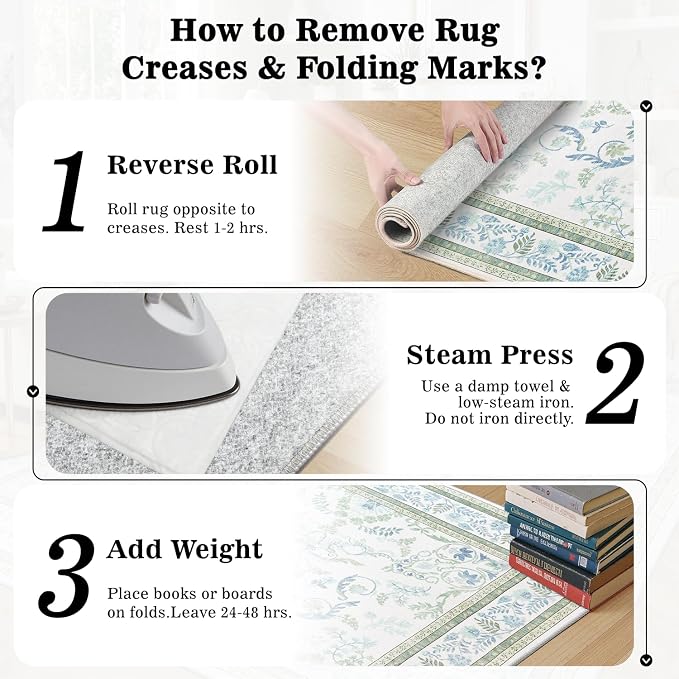 DCX Green and Blue Floral 2x8 Runner Rug, Machine Washable with Non Slip Vintage Backing Hallway Runner Rug Carpet for Nursery Soft Low Pile Stain Resistant, Kitchen, Bathroom