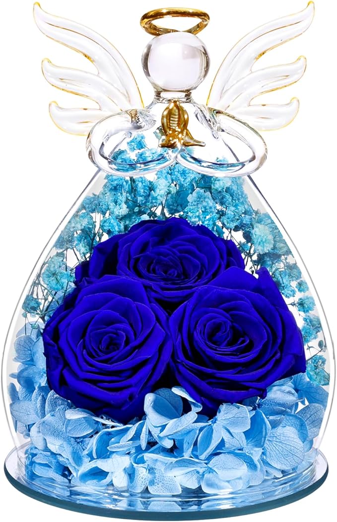 Beferr Mothers Day Mom Birthday Gifts for Women, Fresh Flowers for Delivery Forever Preserved Rose in Glass Angel Figurine, Anniversary Christian Real Rose for Grandma Nana Wife Mum from Daughter Son