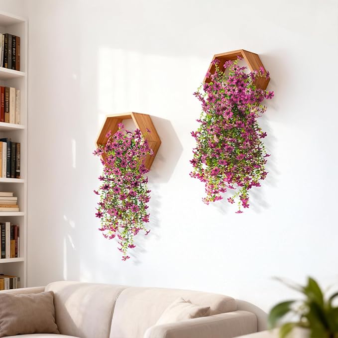 ZFProcess Artificial Hanging Flowers Plants for Outdoor Spring Decoration, 2PCS Faux Silk Daisy UV Resistant Look Real for Outside Home Indoor Planter Porch Garden Yard Decor(Light Purple Red)