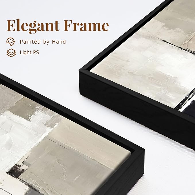 Set of 2 Modern Neutral Abstract Wall Art – Framed Beige, Gray, and Black Canvas Paintings for Living Room, Bedroom, or Office Décor – 16x24 Inches Each