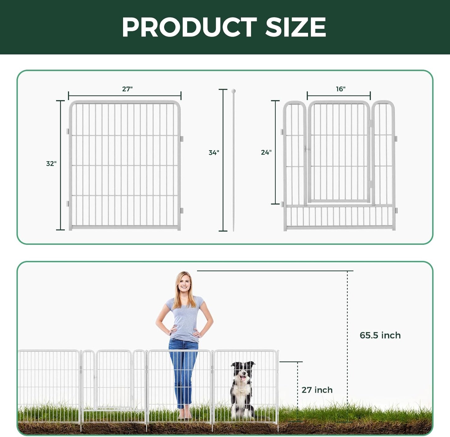 FXW Decorative Garden Fence for Yard, 32in(H) x 108ft(L) 48 Panels Heavy Duty No Dig Metal Fencing with Gate, Tall Animal Border Barrier for Dogs, White│Patented