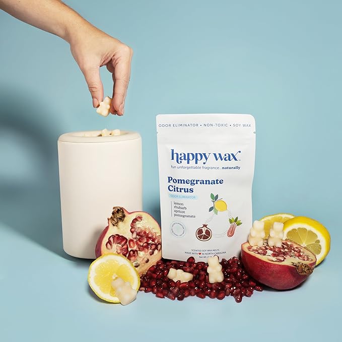 Happy Wax Odor Eliminating Scented Soy Wax Melts – Pomegranate Citrus – Pet-Safe, Non-Toxic, Perfect for Use with Wax Warmers - for Home Fragrance & Freshness - 4 oz Pouch