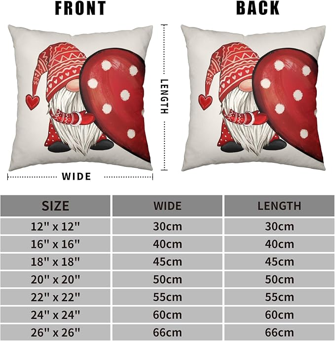 Pack of 2 Valentine Gnome Decorative Pillow Covers 20x20 Red Polka Dots Love Heart Throw Pillow Covers Cotton Linen Cushion Case Valentines Day Decorations for Home Sofa Chair