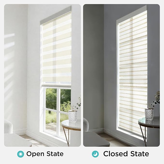 Joydeco Linen Zebra Blinds for Windows, Cordless Privacy Light Filtering Dual Layer Window Shades, Free-Stop Roller Blinds for Home, Custom Size