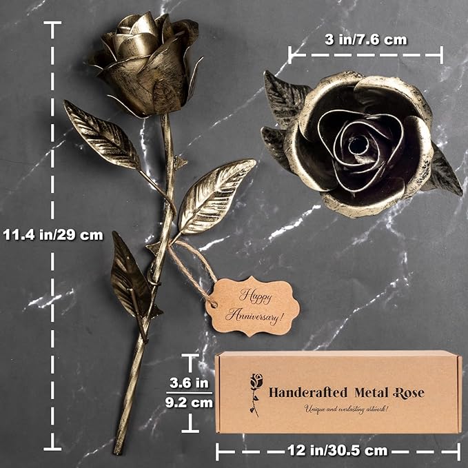8 Year Anniversary Bronze Gift for Her - Metal Rose Gifts 8th Wedding Anniversary 19th 19 Year for Him Wife Husband Couples, Everlasting Rose Handcrafted Flower Stained Eternal Artwork Home Decor