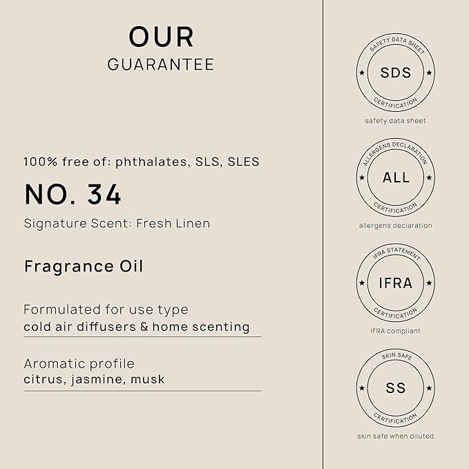 VINEVIDA Fresh Linen Fragrance Oil for Cold Air Diffusers - 4 Fl Oz - Essential Oils for Diffuser Oil Refill & Air Freshener Room Spray