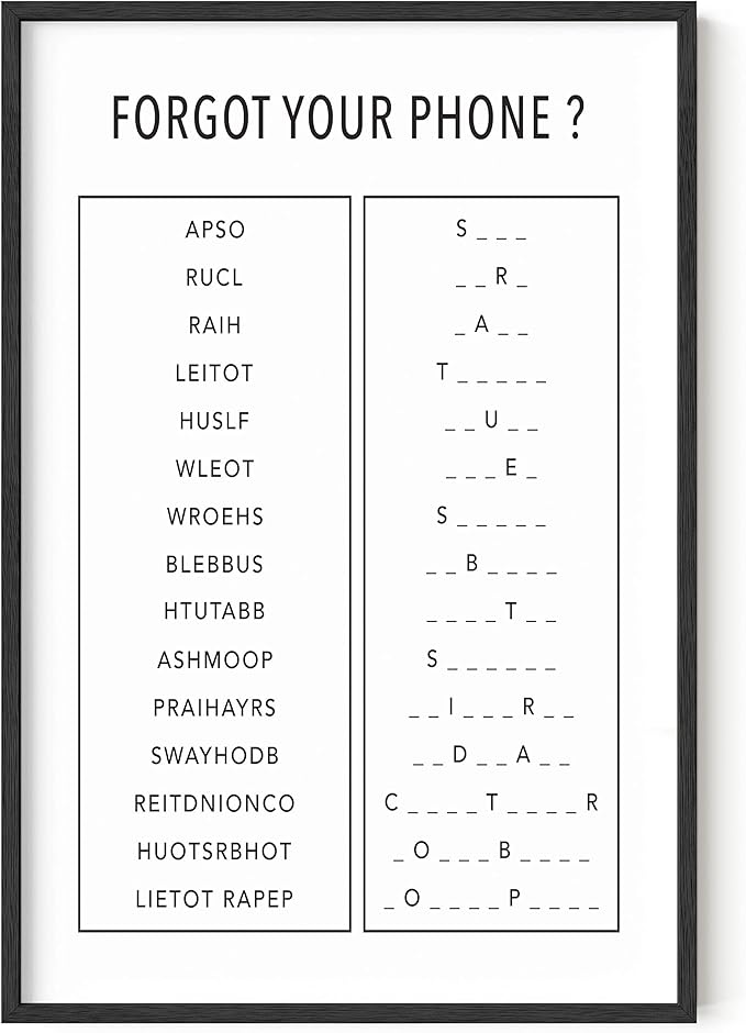 HAUS AND HUES Funny Bathroom Wall Art – Unscramble Word Poster, Black and White Restroom Artwork, Humorous Piece for Guest or Kids’ Washroom (24x36, Unframed)