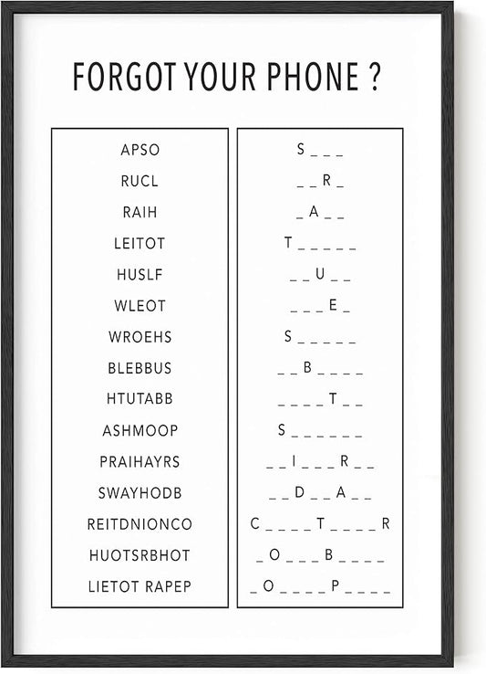 HAUS AND HUES Bathroom Decor, Funny Unscramble Signage, Black Framed, 24x36 inches, Minimalist Wall Art