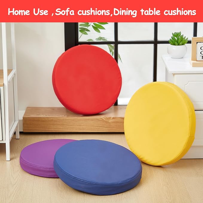 Juexica 4 Pcs Extra Thick Flexible Seating Floor Cushions Assorted Colored Pillow Floor Cushions for Classroom Soft Flexible Seating for Learning Sitting Office School Chair (Bright Colors,Round)