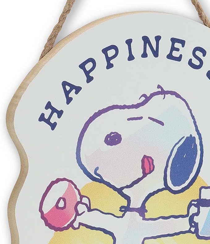 Peanuts Snoopy Happiness is Morning Rituals Hanging Wood Wall Decor - Cute Snoopy With Coffee Sign for Home or Office